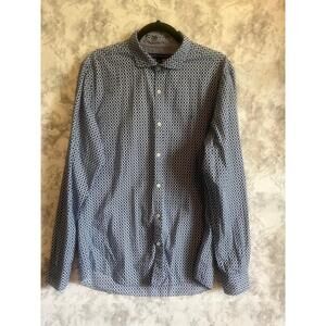 Tommy Hilfiger New York Fit Geometric Pattern Blue Button Up Long Sleeve Shirt L